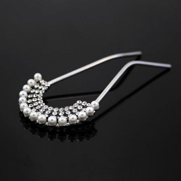 Czech Rhinestone & Pearl 2-Prong Bridal Hair Stick Fork Burst